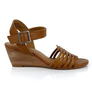 Susina  Women's Strappy Wedge Sandals Neutral Brown Leather size 6.5